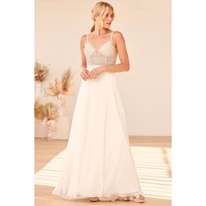NWOT Lulu’s True Love White Beaded Rhinestone Maxi Dress Size 2